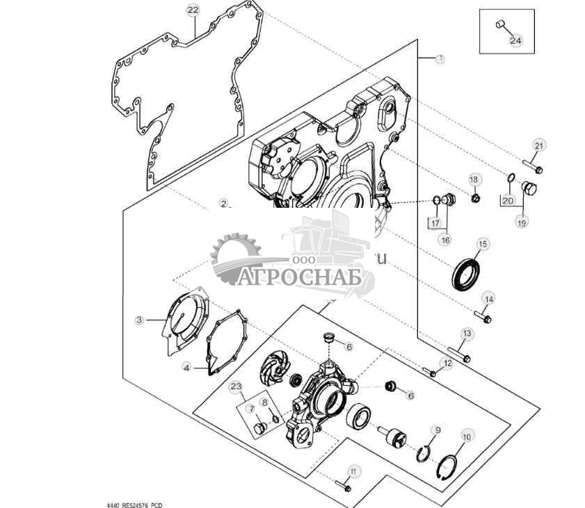 4440 Крышка распределительных шестерен и водяной насос 